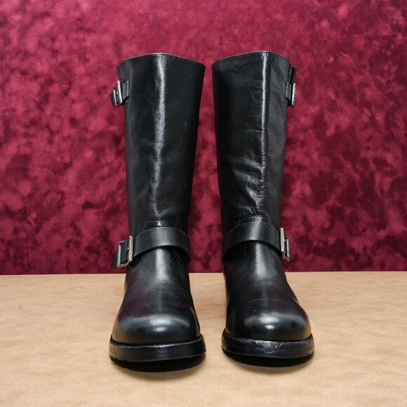 Free People Women Engineer Black Leather Buckle Moto Biker Boots sz 9 - Picture 3 of 7